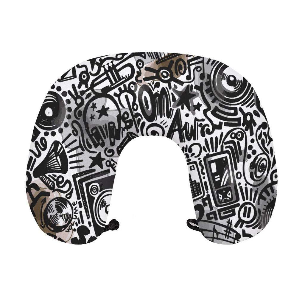 All-Over Print Memory Foam Travel Neck Pillow with Frog Button Closure