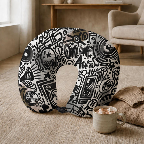 All-Over Print Memory Foam Travel Neck Pillow with Frog Button Closure